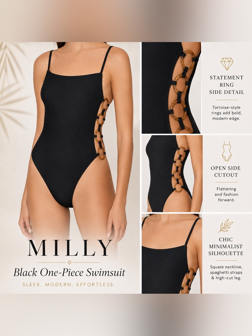 MILLY RINGSIDE ONE PIECE SWIMSUIT BLACK SIZE L